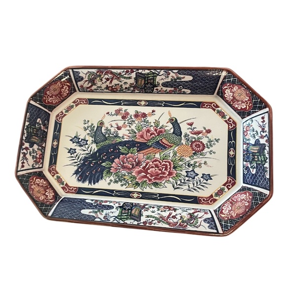 Vintage Oriental Trading CO. Rectangular Octagon Porcelain‎ Platter Serving Tray - Picture 2 of 12
